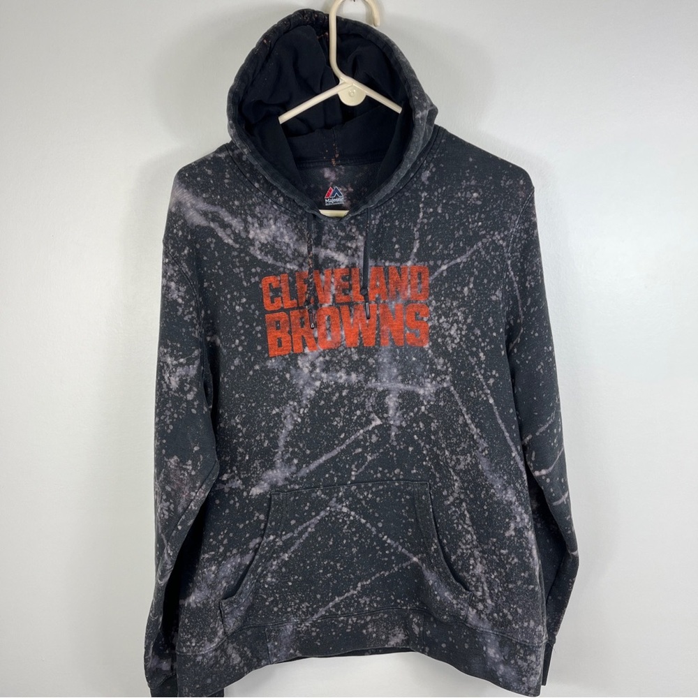 Cleveland Browns DAWG POUND Hoodie Sweatshirt Men’s Lrg Bleach Dyed Majestic